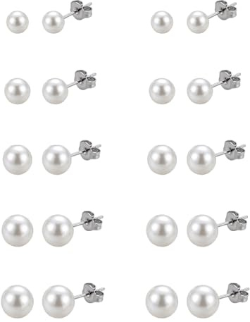 Gkhlg 10 Pairs Small Pearl Stud Earrings Set Hypoallergenic Shiny Elegant Jewelry for Women Daily Wear Dating Party Wedding