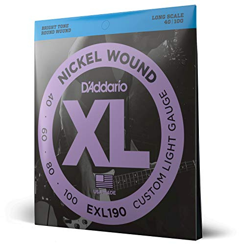 D'Addario Corde Basso Elettrico - XL EXL190-4 Corde - Lunga Scala, Luce Personalizzata, 40-100 - 1-Pacchetto
