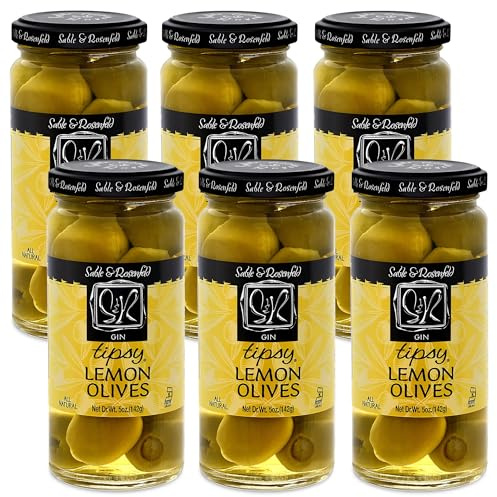 Sable & Rosenfeld Gin Fizzed Lemon Stuffed Tipsy Olives, 5-Ounce Glass Jars (Pack of 6)
