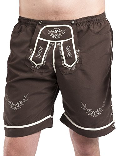 Schöneberger Trachten Couture Badbyxor I Bayersk Stil – Hopfen & Malz (Hops & Malt) – Lederhosen – Badbyxor Traditionell Bayerisk Design – Brun Stor