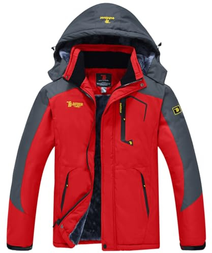 donhobo Jacken Herren Wanderjacke Damen Winter Outdoor Mantel Wasserdicht Regenmantel Winddicht Fleecejacken Hooded Skijacken Softshelljacke (Rot,L)