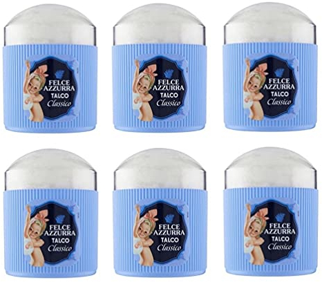 6x Paglieri Felce Azzurra Talco Classico con Piumino Körperpuder Klassisch Talkum mit Schwämmchen 250g