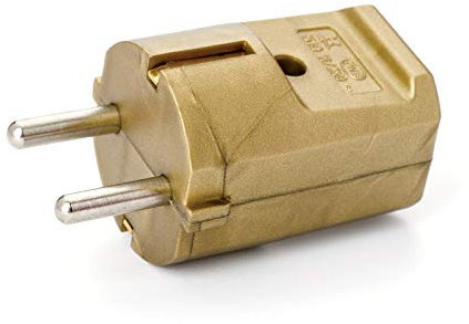 Schukostecker - Schutzkontakt-Stecker - Kunststoff - 250 V - - Gerade Einführung/Schuko-Stecker mit Zugentlastung (gold)