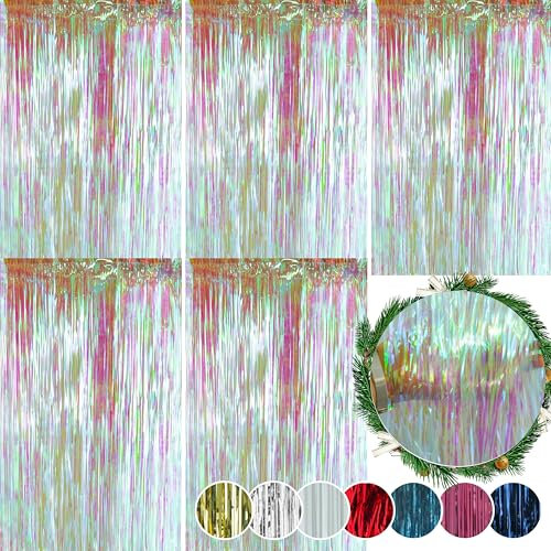 SRVertex Confezione da 5 lamette natalizie iridescenti, decorazioni olografiche da appendere, 50 cm, per albero di Natale, decorazione da parete, Capodanno, festa di compleanno, matrimoni