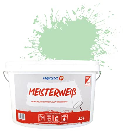 Farbklecks24 Meisterweiß Color, Wandfarbe Grün 5-1 (2,5L),(versch. Farben),hohe Deckkraft
