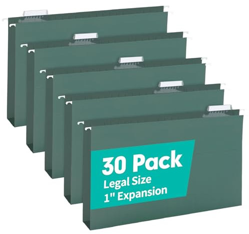 HERKKA Extra Capacity Hanging File Folders, 30 Pack Reinforced Legal Size Hanging Folders with Heavy Duty 1 Inch Expansion, Designed for Bulky Files, Medical Charts, Green