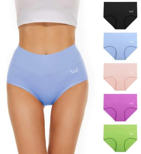 TANSTC Culotte Femme Coton Taille Haute sous-vêtement Shorties Ventre Plat Slip Doux Lot de 5, Cadeau pour Une Femme ou Une Fille, M