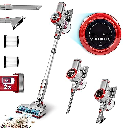 Duronic VC28 220W Cordless Stick Vacuum Cleaner with 2 Rechargeable Lithium Batteries | Lightweight Freestanding Vacuum Cleaner for Carpet and Hard Floors | Adjustable Suction Power | HEPA Filter