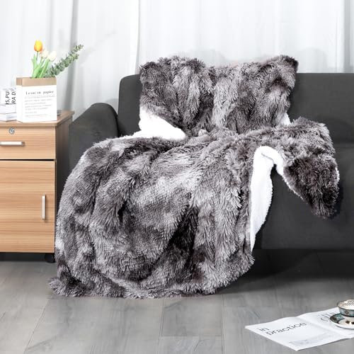 Caregchrisj Couverture Plaid Polaire de Canape Super Chaude, 160x200cm Gris Plaid Fausse Fourrure Haute Qualité, Poil Ultra Douce, Confortable et Duveteuse