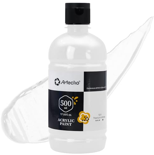 Artecho Titanium White Acrylic Paint 500ml/17oz, Craft Paint for Art Supply, Ideal for Canvas, Fabric, Pumpkin, Rock, Leather, Model, Ceramic, Plastic, Clay, Glass.