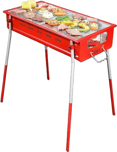 VejiA Barbecue-Grill, tragbarer Holzofen, zusammenklappbares Design, höhenverstellbar für Partys im Freien, leicht zu reinigen, rot, 69,5 x 83,5 x 47