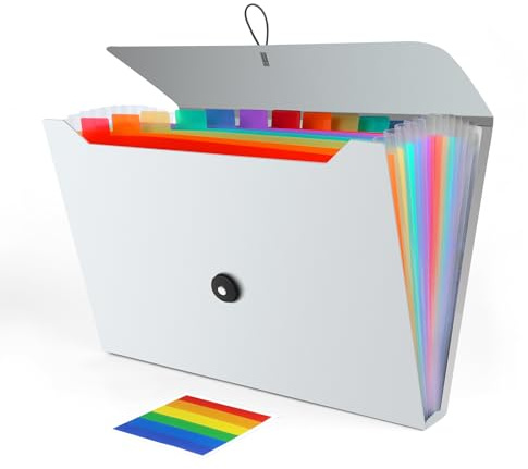 Accordion File Organizer, Expanding File Folder for Sorting Documents and Papers, 13 Pockets Receipt Organizer for Home, Travel and Office Use (White)