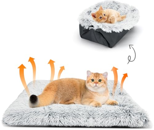 Nobleza 2 en 1 Cama para Gatos, Cama Gato Manta Espesa para Gatos y Perros Pequeños, Esponjoso y Lavable Cama para Mascotas Antideslizante, 60cm*50cm, Gris