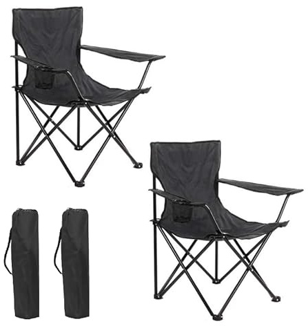 azorex Silla Plegable Camping Silla Pesca Playa Acampada Exterior con reposabrazos portavasos de Malla blosa Lateral Resistente 50x50x80cm (Negro, Set de 2)