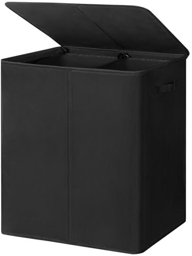 Chrislley 180L Double Laundry Basket with lid and Removable Laundry Bags Large Collapsible 2 Dividers washing basket with Handles for Bedroom Laundry Room Closet Bathroom College(Black)