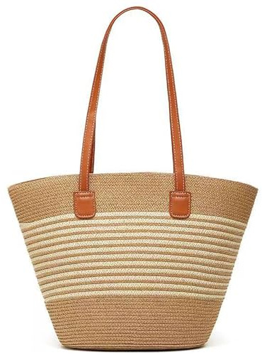 BAPPKON Sac à Main Femme en Rotin Tissé & Paille Naturelle - Sac Fourre-Tout d'Été pour Plage, Vacances, Shopping - Style Boho Chic, Léger et Résistant