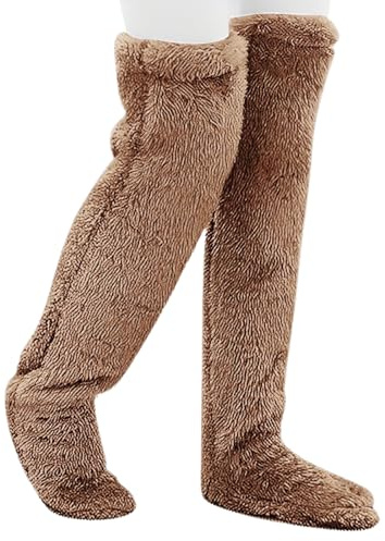 Wanheart Open Toe Fuzzy Leg Warmers, Cozy Over Knee Plush Socks for Sleep