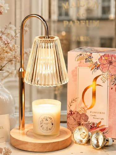 Funistree Lámpara Calentadora Velas, Candle Warmer Lamp, Regulable con Temporizador, Altura Ajustable, Calentador Eléctrico Sin Llama, Incluye 2 Bombillas, Regalo Ideal para Mujeres, Decoración Hogar