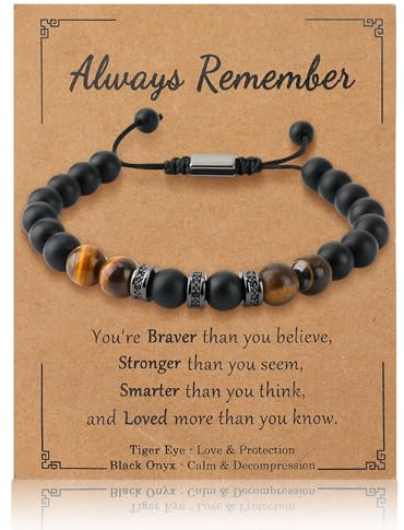 ViEinkaufen Tiger Eye Bead Bracelet for Boys Teens - Black Adjustable Stone Bracelet Gift for Boyfriend Birthday Christmas Presents