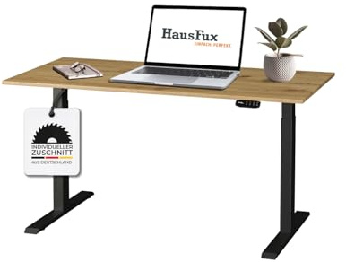 Hausfux Höhenverstellbarer Schreibtisch auf Maß - inkl. 2,5 cm starker, maßgefertigter Tischplatte - 2- oder 3-stufiges Gestell, OLED-Touchpanel (Artisan Eiche & Schwarz, 2-stufig, 120 x 60 cm)