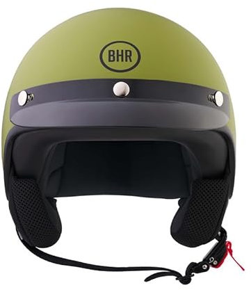 BHR Casco Demi-Jet 839 - Casco Scooter Omologato ECE 22.06 con Frontino e Sgancio Micrometrico - Verde Opaco M