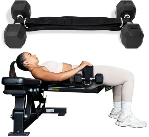 Heavy Duty Hip Thrust Belt for Dumbells, Kettlebells, and Plates - Glute Workout at Home, Gym, and Travel - Dip and Pullup Belt (Chain Included) Comfortable Padding, Double-Stitching (Blue)
