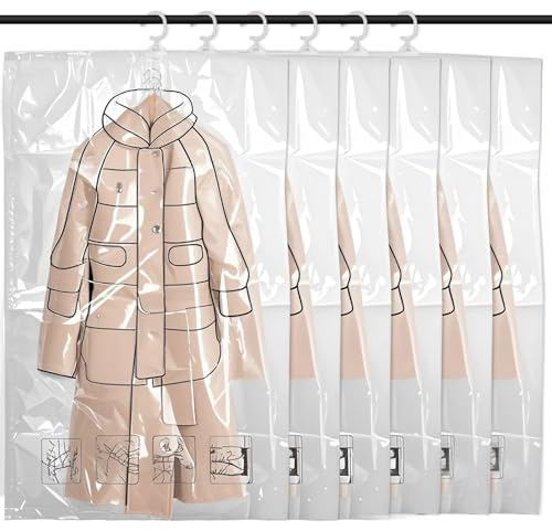 6 Sacchetti Sottovuoto Vestiti da Appendere,(70*110cm) Buste Sottovuoto Vestiti Riutilizzabile, Vacuum Storage Bags Salvaspazio Trasparenti, Sacchi Sottovuoto Salvaspazio per Abiti, Cappotti e Giacche