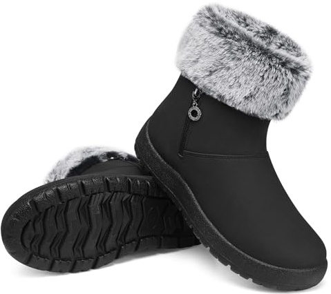 TEMOFON Winter Snow Boots for Women: Waterproof Fur Lined Ankle Booties - Warm Slip on Snow Shoes Black Size 9