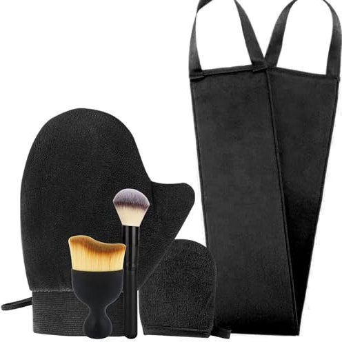 Set di guanti autoabbronzanti 5 in 1, guanto per abbronzatura finta, applicatore abbronzante per schiena, pennello abbronzante per corpo e viso, applicatore per lozione per schiena, pennello