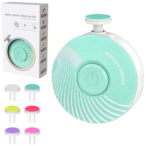 Lima eléctrica de uñas para bebé con 6 cabezales de molienda, seguro y silencioso, kit de cuidado de uñas para recién nacidos, niños y adultos, funciona con pilas (no incluidas), color verde