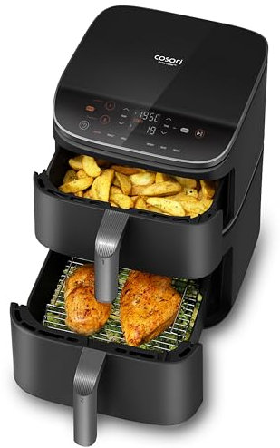 COSORI Air Fryer Turbo Tower 10,8L, Friteuse Sans Huile à 2 Tiroirs, 3 Niveaux Cuisson,6-en-1,Design compact et Empilable,41 Pour Cent Moins Large que les Double Airfryer Traditionneles,20+ Recettes
