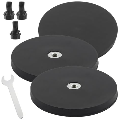 WIYETY 3 magneti al neodimio gommati grandi magneti forti Ø 88 mm con filettatura esterna M6 e piccola chiave esagonale, forza adesiva 30 kg, magnete avvitabile per viti occhiello o gancio