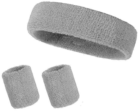 Lansonee 3 Pack Sports Wristbands and Headband Set, Soft Thickened Sweatbands for Men & Women, Absorbent Workout Accessories for Gym, Running, Tennis, Football-Grey