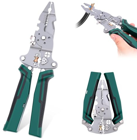 Multi-Function Foldable Wire Stripper with Voltage Tester, Professional Foldable Multi-Tool Pliers for Electricians, 14-in-1 for Stripping, Peeling, Cutting, Shearing All In One Tool