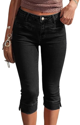 Fengbay Capri jeans dam stretch skinny låg midja 3/4 jeans, svart, M