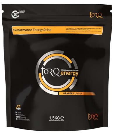 TORQ Flavoured Electrolyte Powder - Natural Orange Isotonic Hydration Powder with Electrolytes Drink | Fast Delivery Energy Drink with High Carbohydrates and Sodium | 45 Single Servings