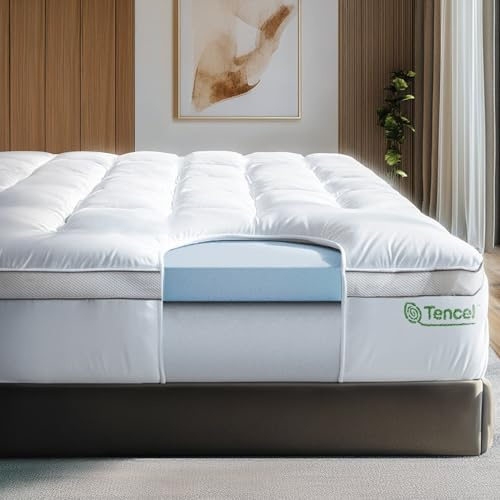 ViscoSoft 4 Inch Pillow Top Memory Foam Mattress Topper Queen - Cooling Hybrid Lux Dual Layer Mattress Pad - CertiPur-US Certified