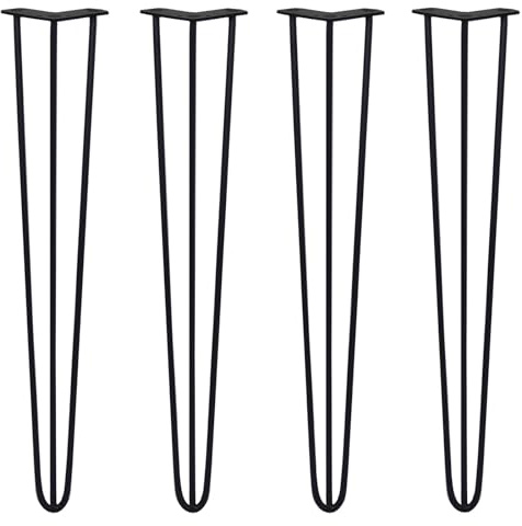 4 x 71 cm Hårnålsben - 3 Stänger - 10 mm - Svart + GRATIS Gummifötter och Skruvar SKISKI Möbelben Metall Ben för Skåp Bord Bänkar Avlastningsbord DIY Soffbord Matbord Laptopbord Barstol Gör Det Själv