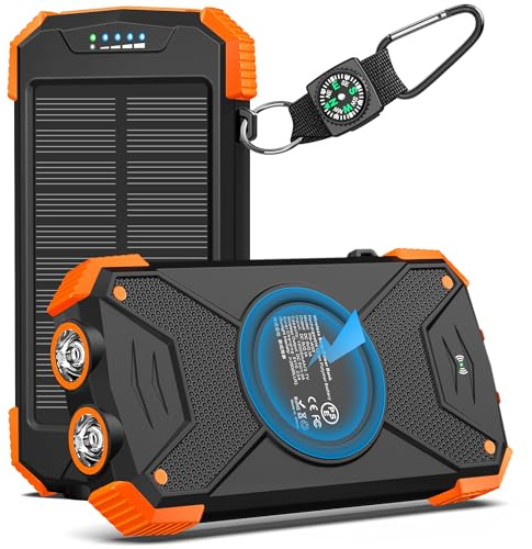 BLAVOR Solar Power Bank 10,000mAh, Portable Wireless Charger, 20W Fast Charging External Battery Pack with USB C for Cell Phones, Solar Panel Charging with Dual Flashlight for Camping