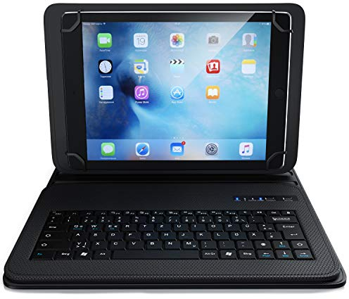 CSL - Bluetooth Tastatur mit Schutzhülle für 9-12 Zoll Tablets - magnetische Befestigung - Lightweight Design - Multimedia Funktionstasten - QWERTZ Layout