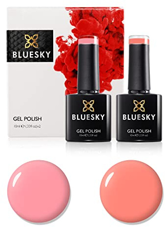 Bluesky Gel Nail Polish Set, 9th Anniversary Set 11, 2 x 10ml, A097 Pink Glow, BSH002 California Coral, Pastel (Requires Curing Under UV LED Lamp)