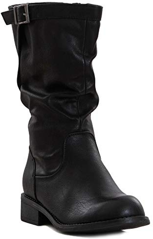 Toocool Bottes Biker Femme Style Motard Simili-Cuir Boucle Zip Talon Bas LO-991