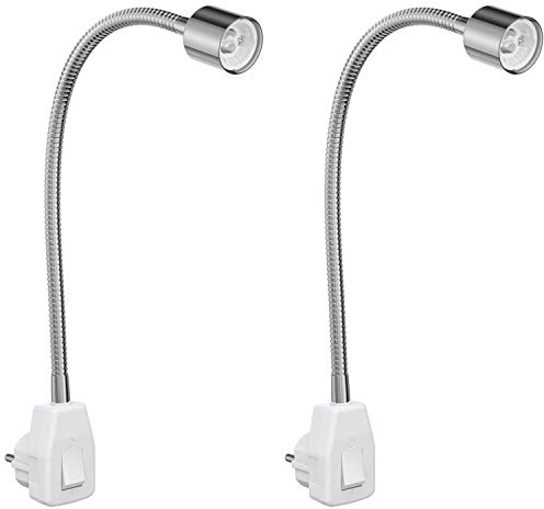 ledscom.de 2 Stück Steckdosenleuchte/Leselampe LESCH, Schwanenhals, chrom/weiß, 1x GU10 max. 10W