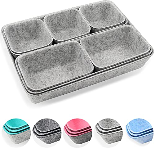 Newthinking Desk Drawer Organiser Trays, 8 Pack Square Organizer Box Stackable Dividers, Save Desk Space Dividers Box for Home Office Cosmetics Storage Boxes (Gray)