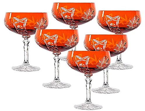CRISTALICA Sektglas Sektschale Sektkelch orange Schleuderstern 6er Set 200ml