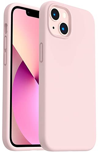 ORNARTO Shockproof Liquid Silicone Designed for iPhone 13 Case Gel Rubber Full Body Protection Anti-Shock Cover Case Drop Protection 6.1inch-Chalk pink