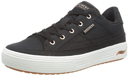 Skechers Women's Arch FIT Arcade Sneaker, Black Canvas/Rose Gold Trim, 7 UK