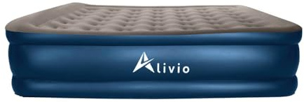 Alivio Luxury Double Airbed, Elevated Inflatable Guest Bed with Integrated Electric Pump, Comfort Flocked Surface Air Mattress, Heavy Duty Puncture Resistant Blow Up Mattress, (203x152x48cm)