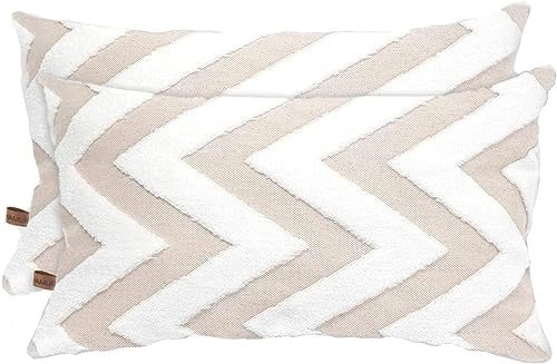 HAMUR HOME Conjunto De 2 Fundas De Cojín 30 X 50 Cm - Funda De Cojín Boho Decorativa - Funda Decorativa De Almohada para Sofá - Fundas De Almohadón Decorativas para Salón (Line Beige)