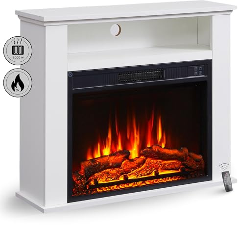 Balderia Frida Elektrisk kamin - öppen spis, extra fack, uppvärmning 2000 W, 3D-lågeffekt, fjärrkontroll, timer, termostat, vit, EF447A-MT447B-W